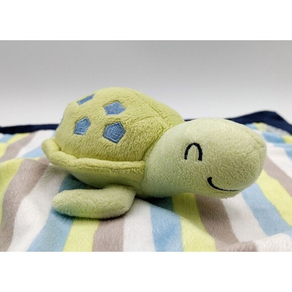 Carter's Turtle Green Blue White Gray Striped Plush Security Blanket Lovey 14" - Picture 5 of 5